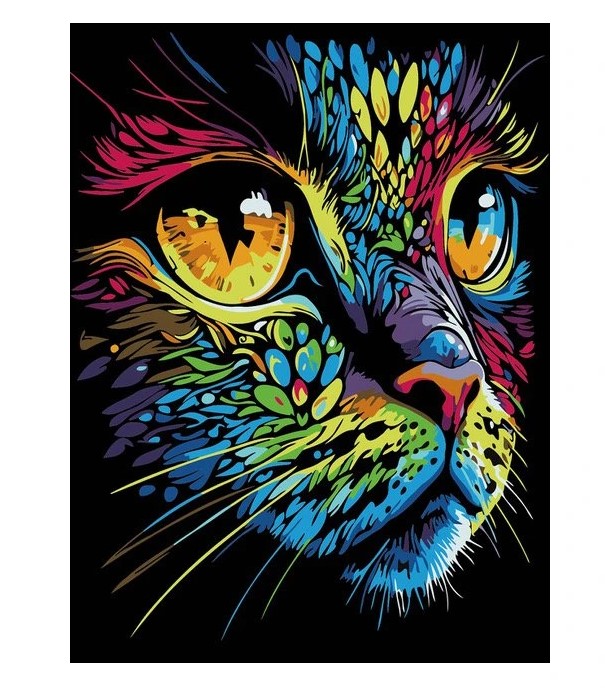 Malování podle čísel na černé plátno - Kočka